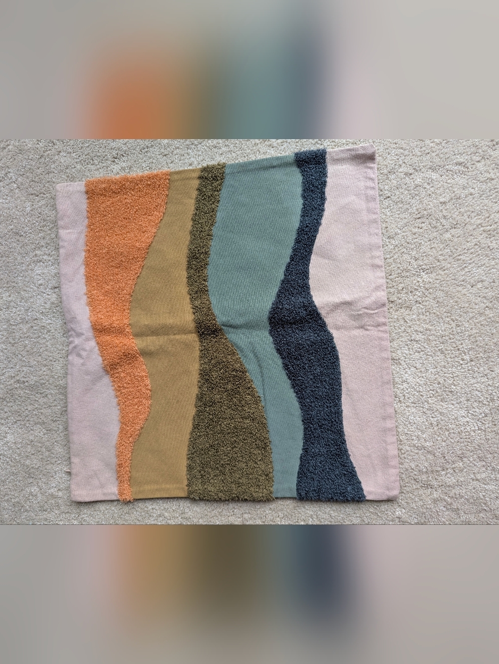 Abstract Wavy Color Block Cotton Accent Pillow - Pink, Orange, Olive, Teal, Navy